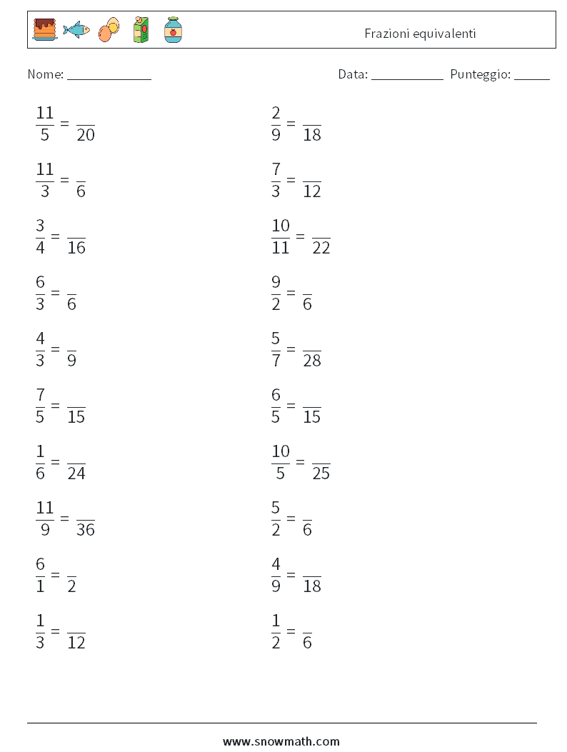 (20) Frazioni equivalenti Fogli di lavoro di matematica 1