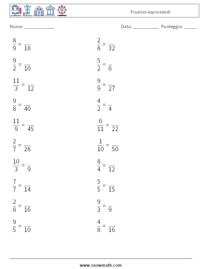 (20) Frazioni equivalenti Fogli di lavoro di matematica 5