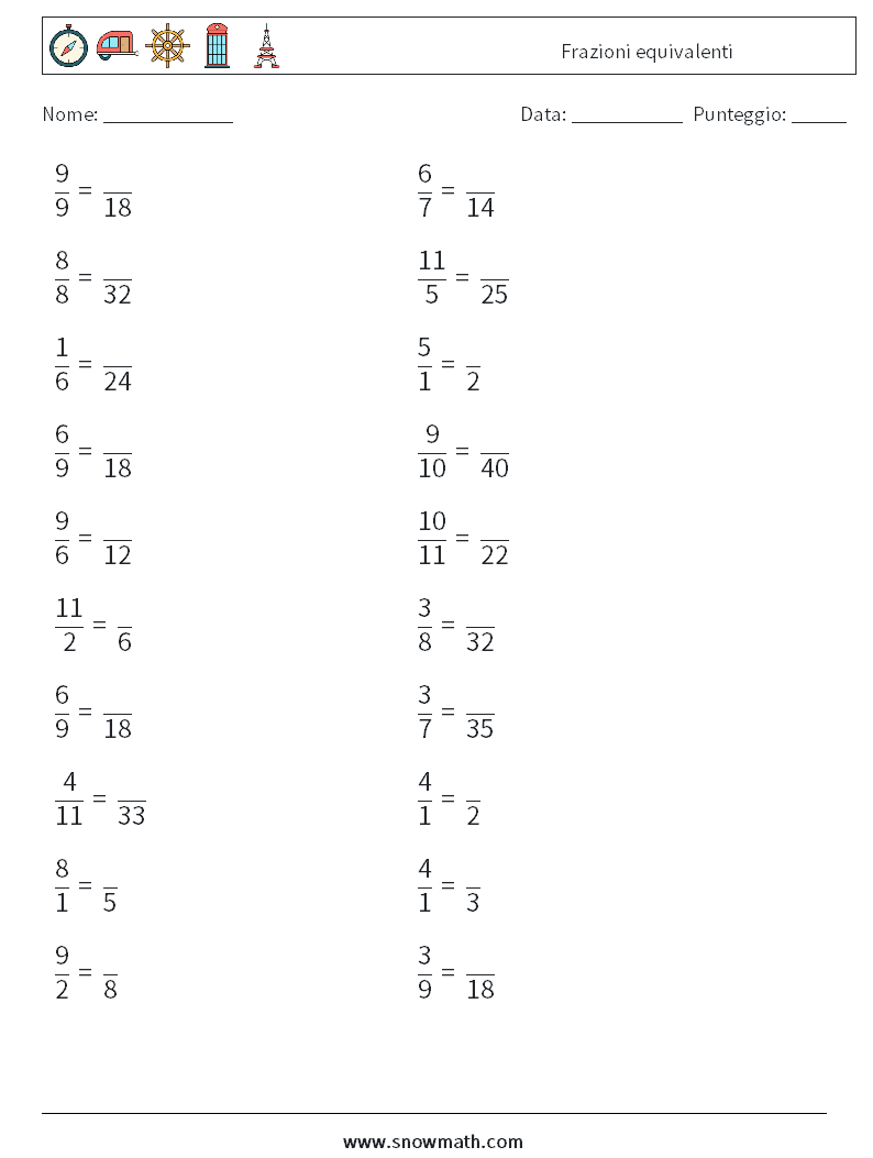 (20) Frazioni equivalenti Fogli di lavoro di matematica 7