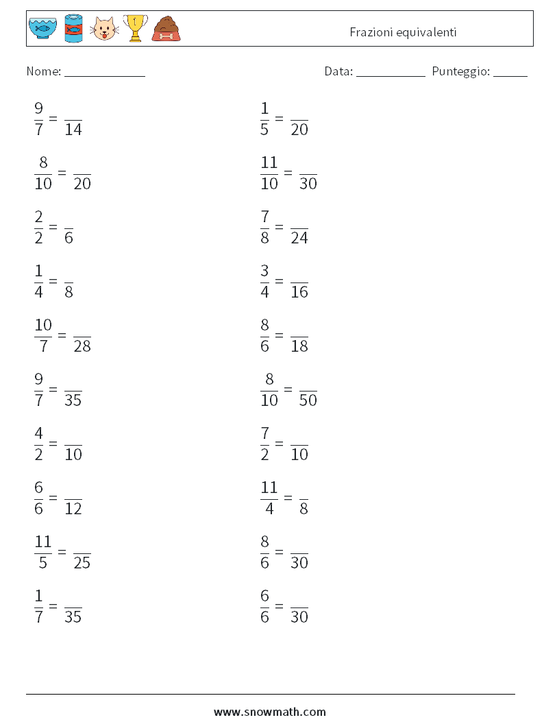 (20) Frazioni equivalenti Fogli di lavoro di matematica 8