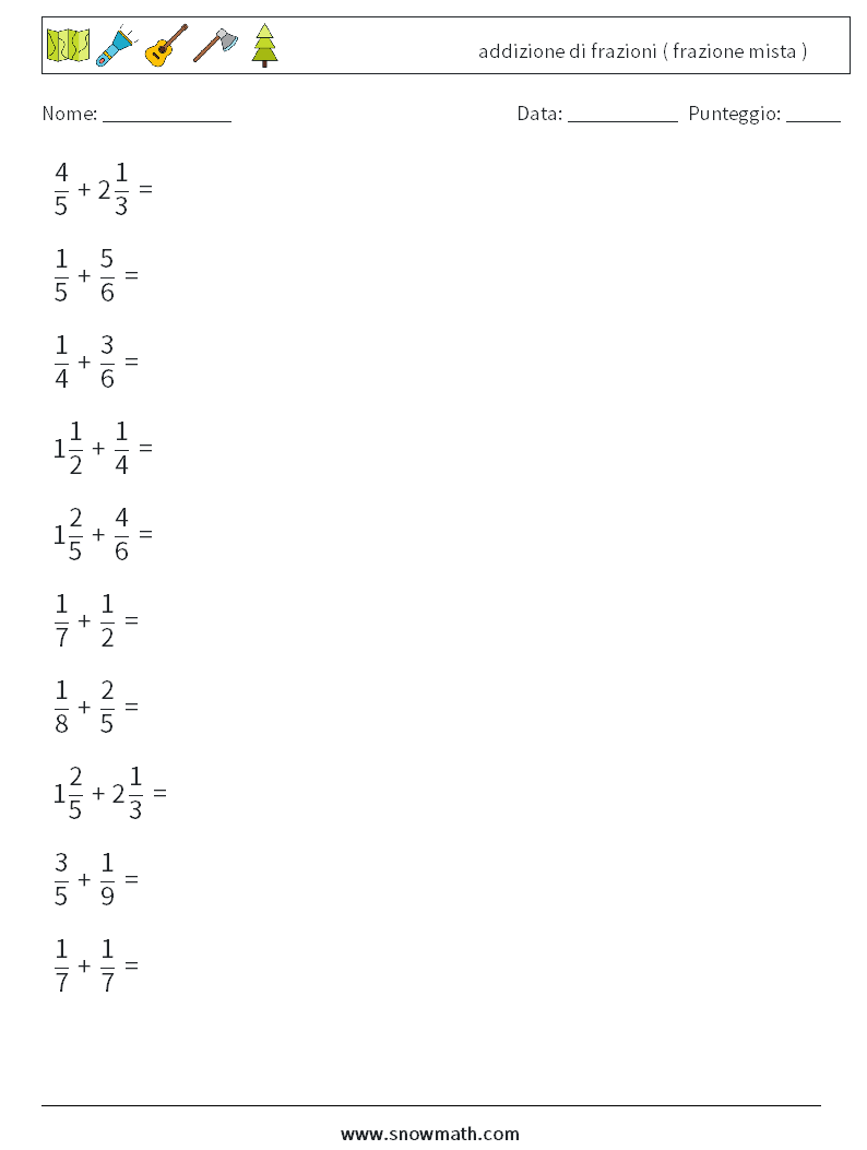 (10) addizione di frazioni ( frazione mista ) Fogli di lavoro di matematica 14