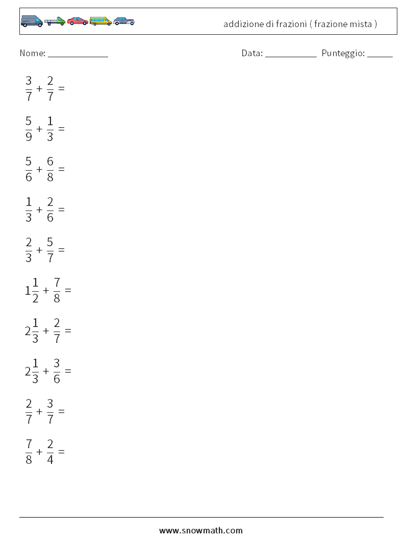 (10) addizione di frazioni ( frazione mista ) Fogli di lavoro di matematica 3