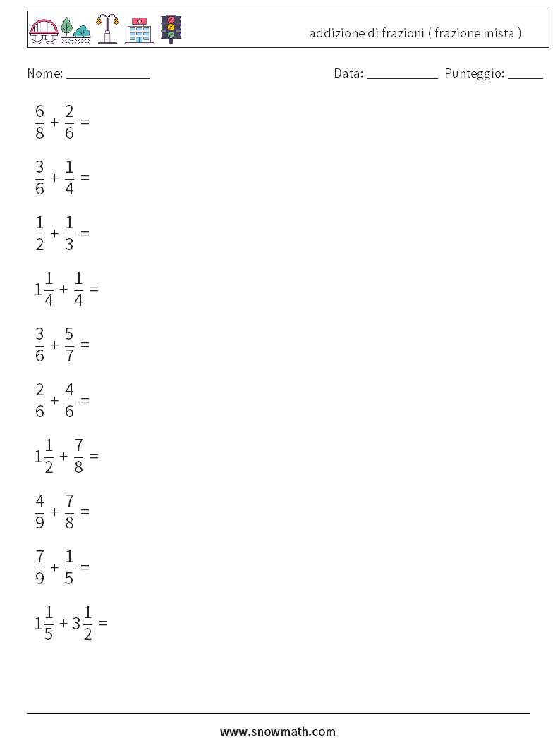(10) addizione di frazioni ( frazione mista ) Fogli di lavoro di matematica 4