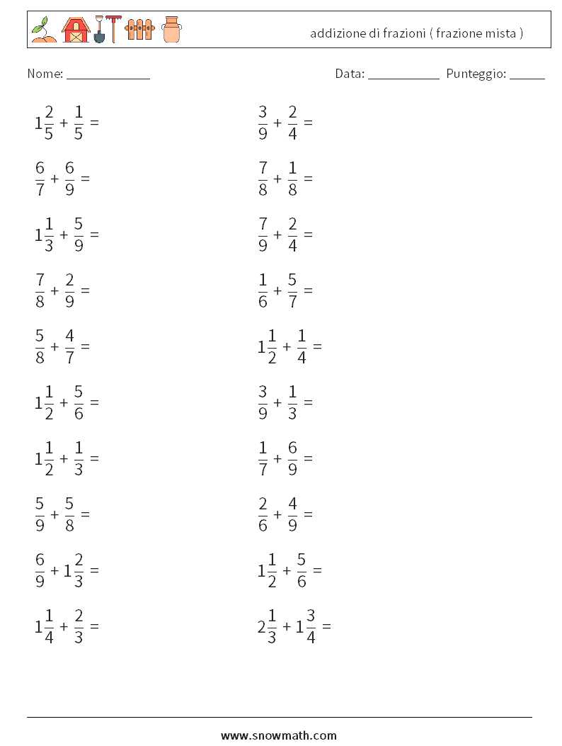 (20) addizione di frazioni ( frazione mista ) Fogli di lavoro di matematica 12