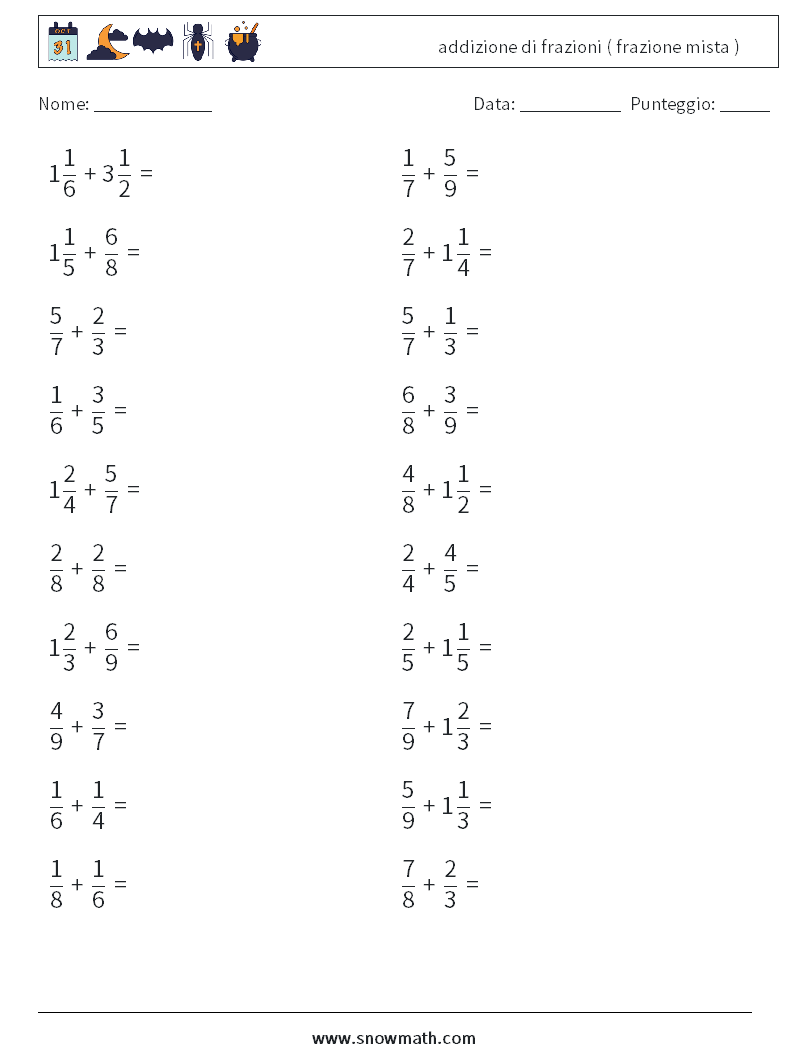 (20) addizione di frazioni ( frazione mista ) Fogli di lavoro di matematica 18