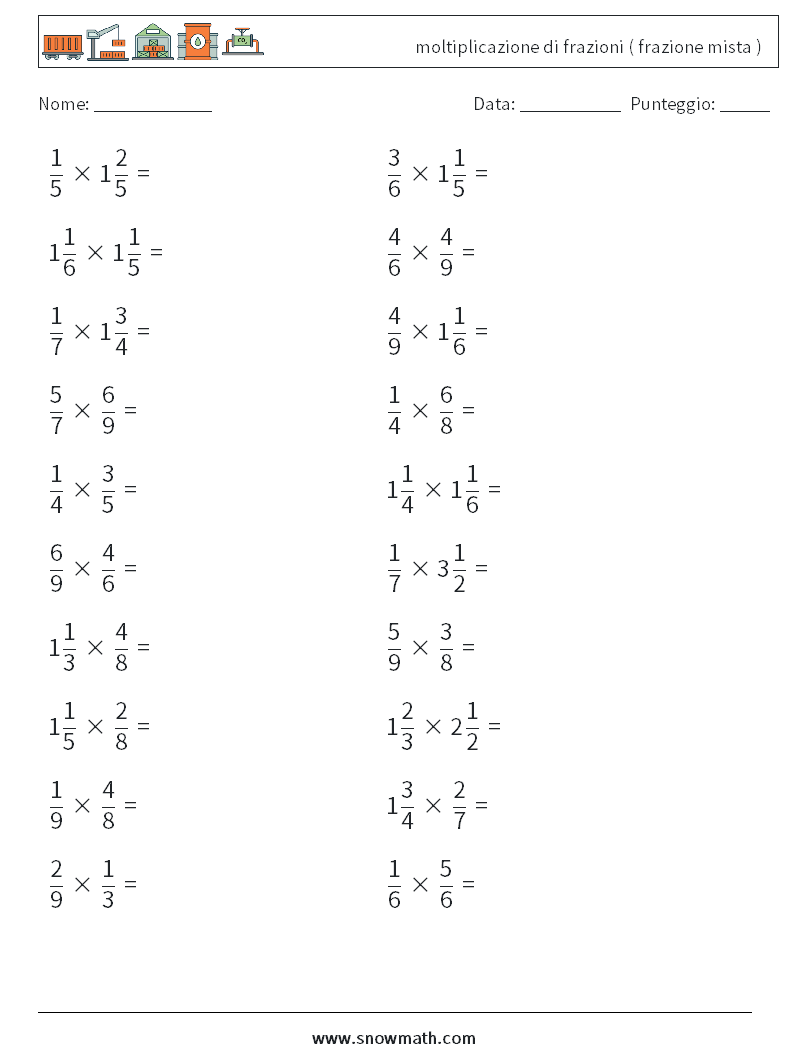 (20) moltiplicazione di frazioni ( frazione mista ) Fogli di lavoro di matematica 13