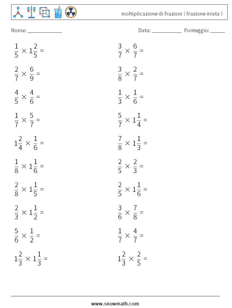 (20) moltiplicazione di frazioni ( frazione mista ) Fogli di lavoro di matematica 14