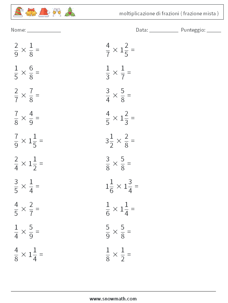 (20) moltiplicazione di frazioni ( frazione mista ) Fogli di lavoro di matematica 18