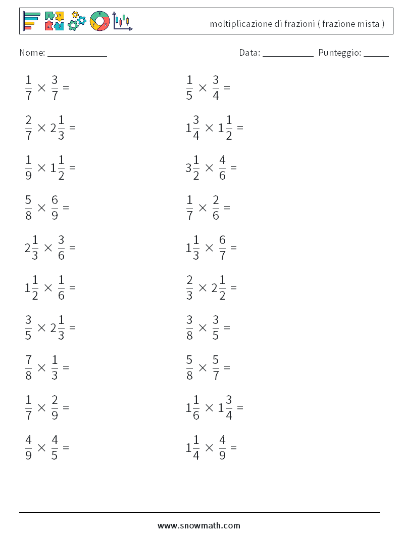 (20) moltiplicazione di frazioni ( frazione mista ) Fogli di lavoro di matematica 3