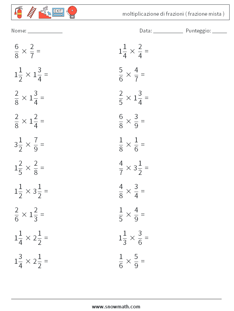 (20) moltiplicazione di frazioni ( frazione mista ) Fogli di lavoro di matematica 4