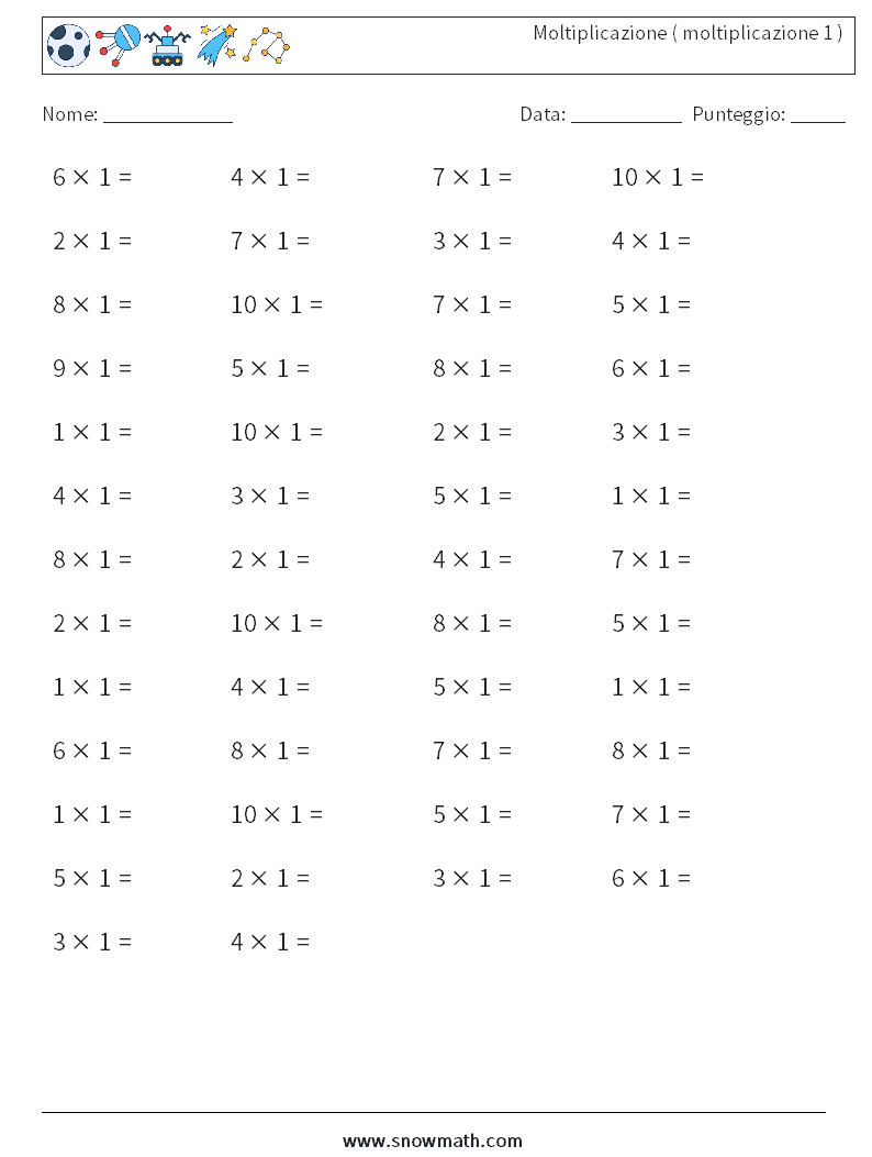 (50) Moltiplicazione ( moltiplicazione 1 ) Fogli di lavoro di matematica 1