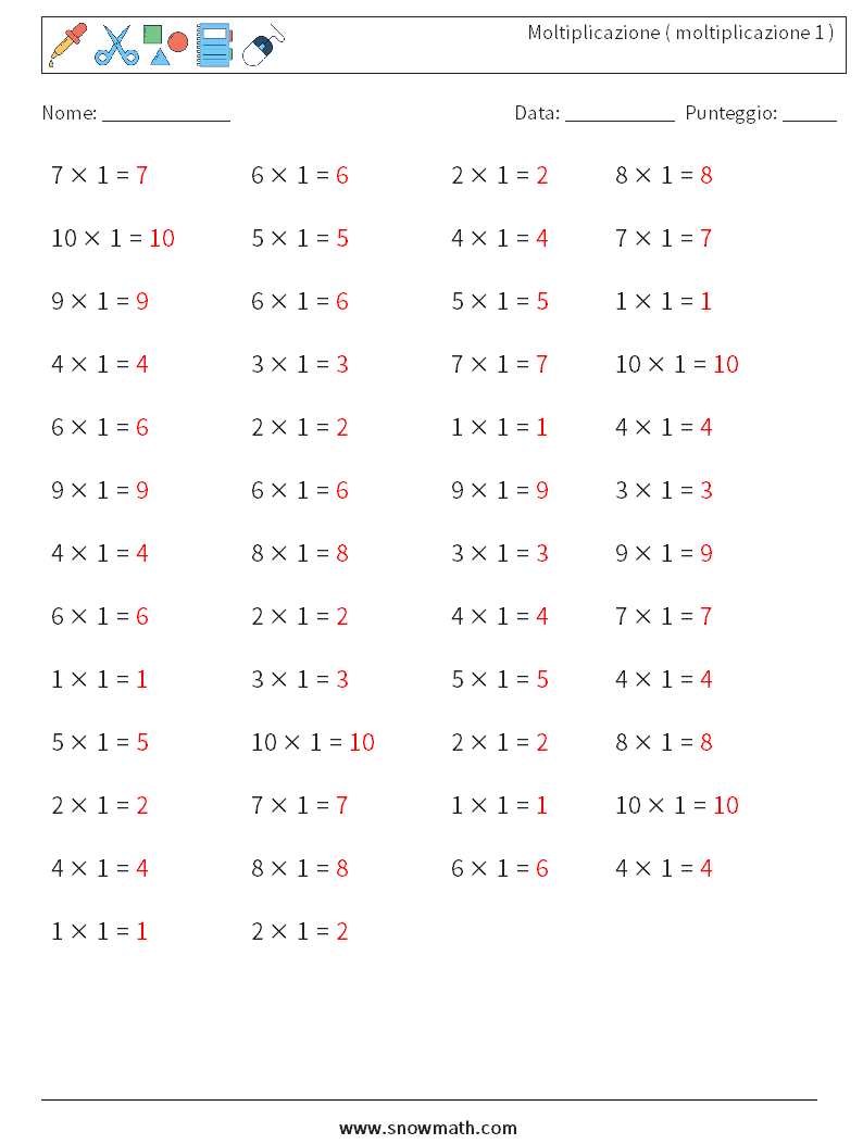 (50) Moltiplicazione ( moltiplicazione 1 ) Fogli di lavoro di matematica 3 Domanda, Risposta