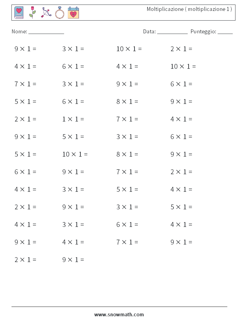 (50) Moltiplicazione ( moltiplicazione 1 ) Fogli di lavoro di matematica 4