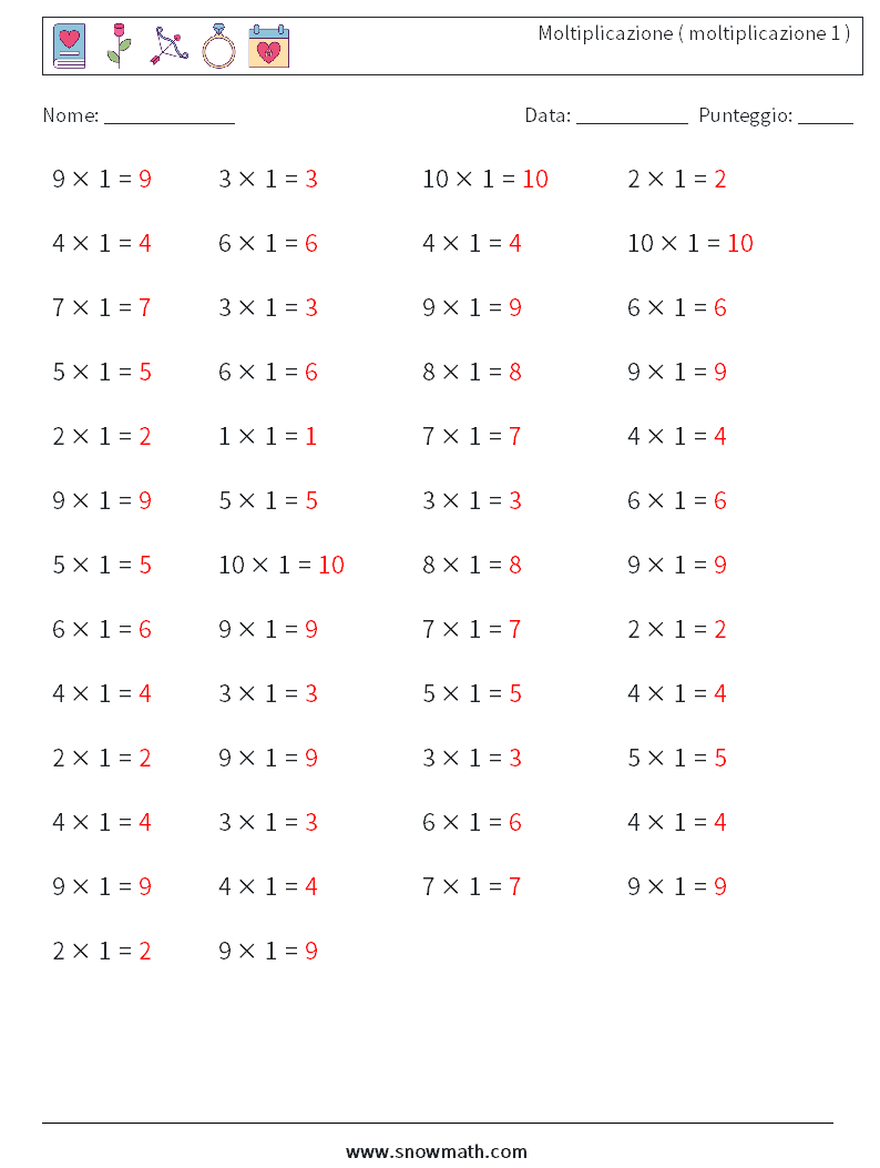 (50) Moltiplicazione ( moltiplicazione 1 ) Fogli di lavoro di matematica 4 Domanda, Risposta