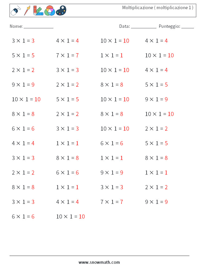 (50) Moltiplicazione ( moltiplicazione 1 ) Fogli di lavoro di matematica 5 Domanda, Risposta