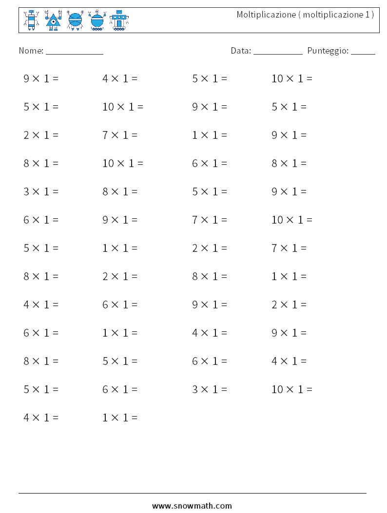 (50) Moltiplicazione ( moltiplicazione 1 ) Fogli di lavoro di matematica 9