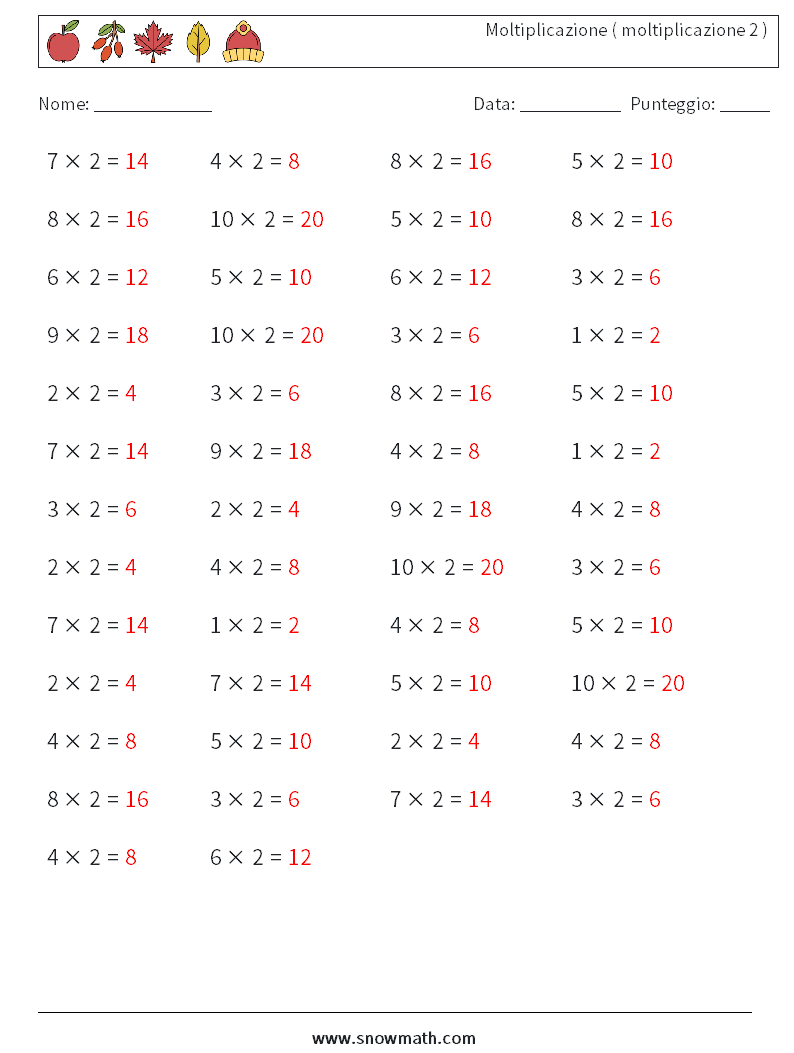 (50) Moltiplicazione ( moltiplicazione 2 ) Fogli di lavoro di matematica 5 Domanda, Risposta