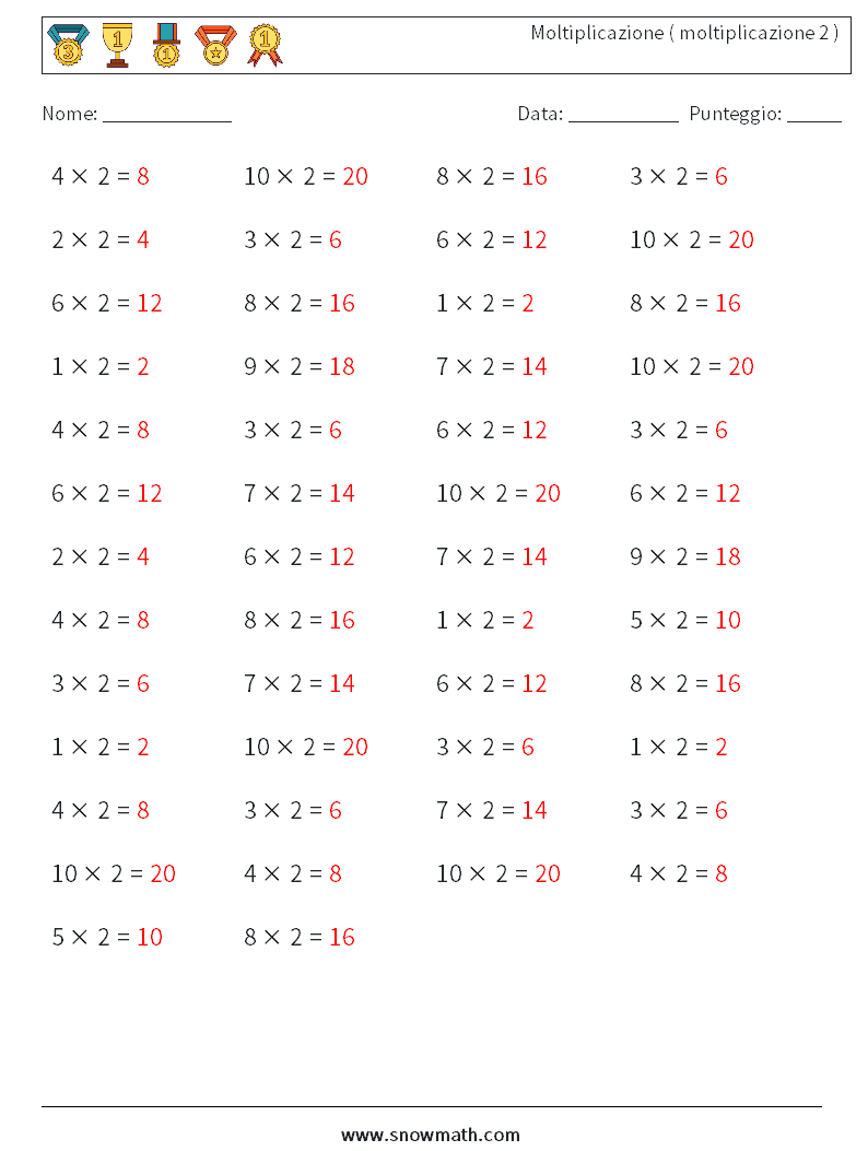 (50) Moltiplicazione ( moltiplicazione 2 ) Fogli di lavoro di matematica 6 Domanda, Risposta