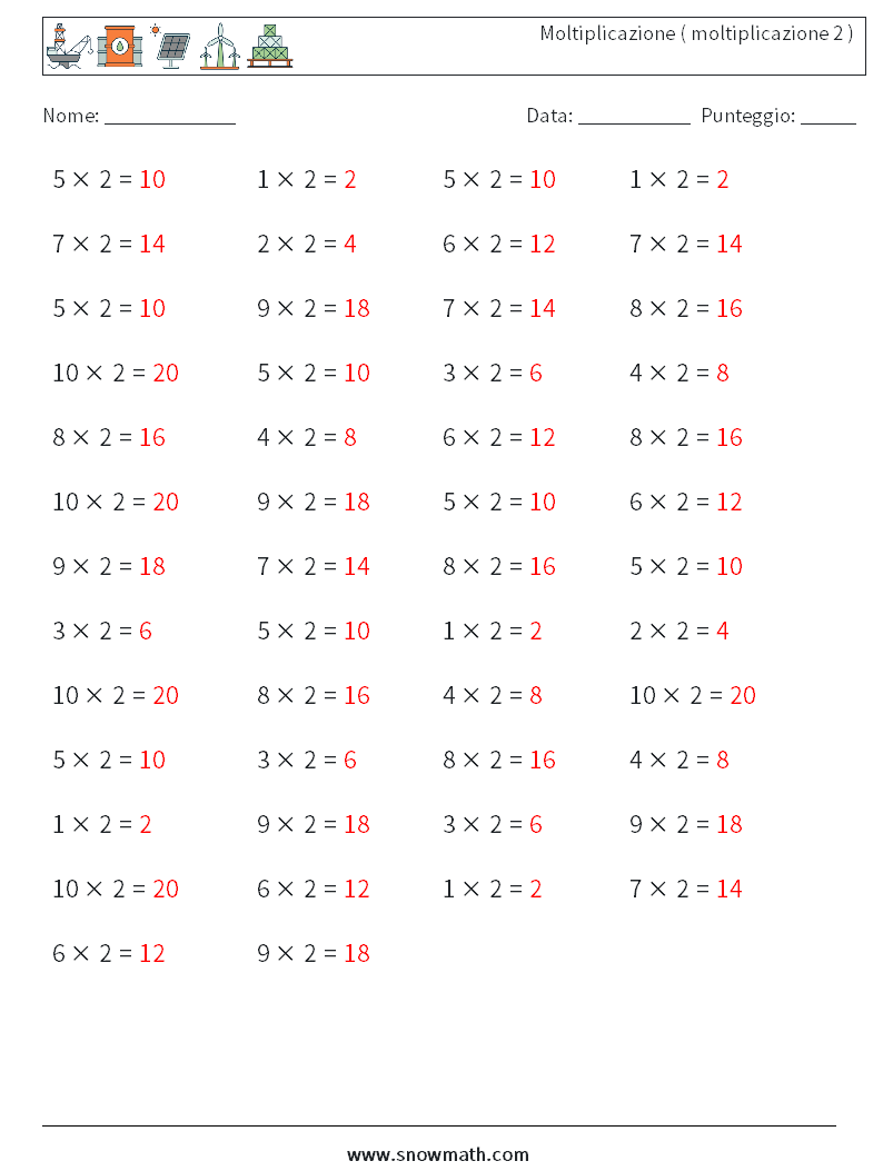 (50) Moltiplicazione ( moltiplicazione 2 ) Fogli di lavoro di matematica 7 Domanda, Risposta