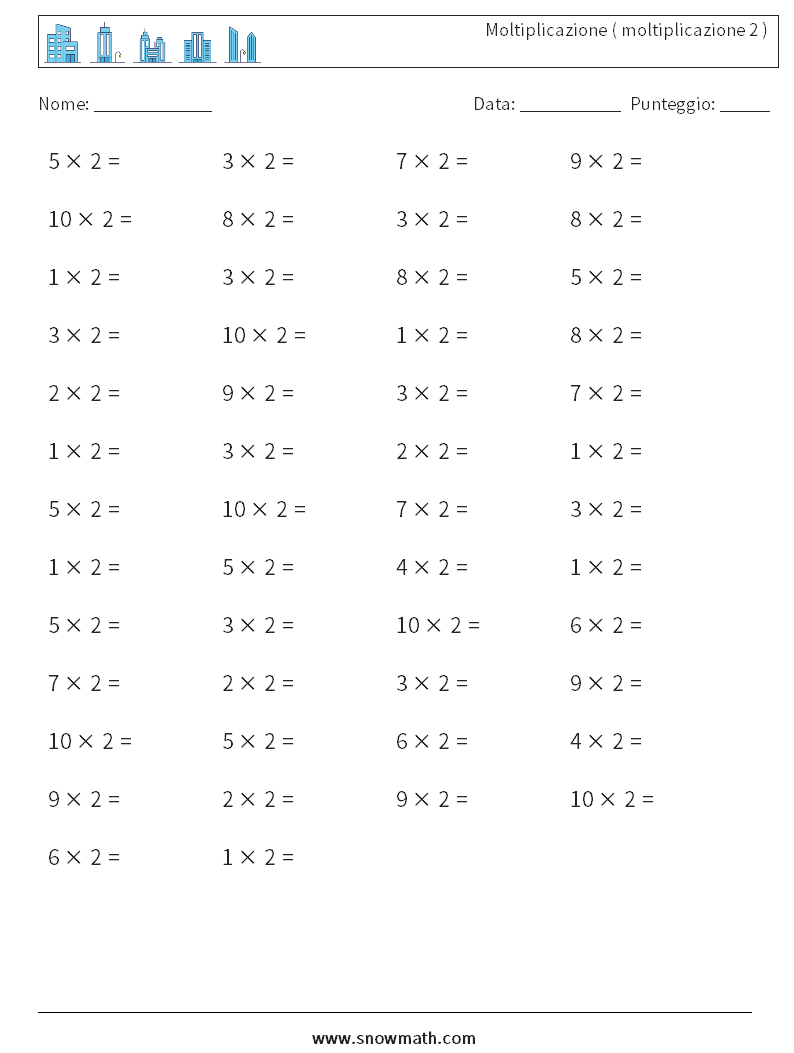 (50) Moltiplicazione ( moltiplicazione 2 ) Fogli di lavoro di matematica 8
