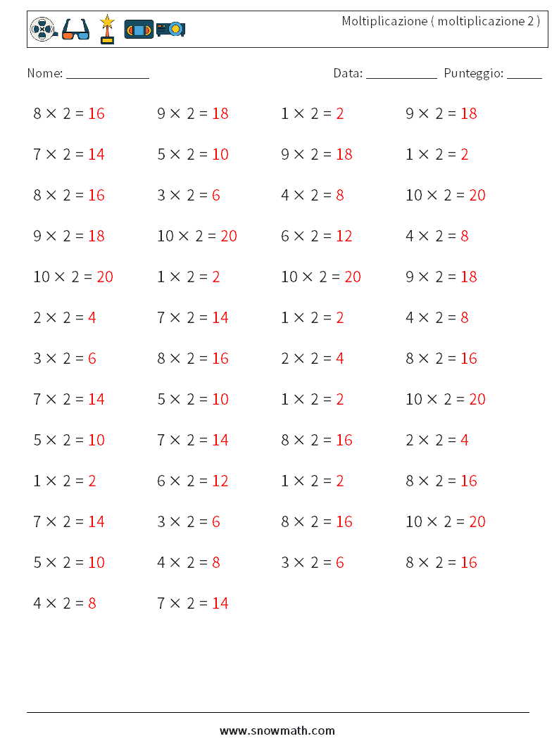 (50) Moltiplicazione ( moltiplicazione 2 ) Fogli di lavoro di matematica 9 Domanda, Risposta