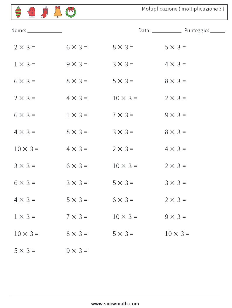 (50) Moltiplicazione ( moltiplicazione 3 ) Fogli di lavoro di matematica 2
