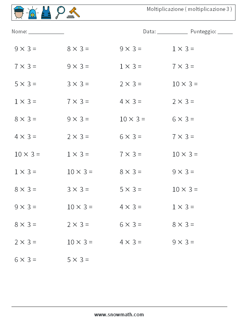 (50) Moltiplicazione ( moltiplicazione 3 ) Fogli di lavoro di matematica 5