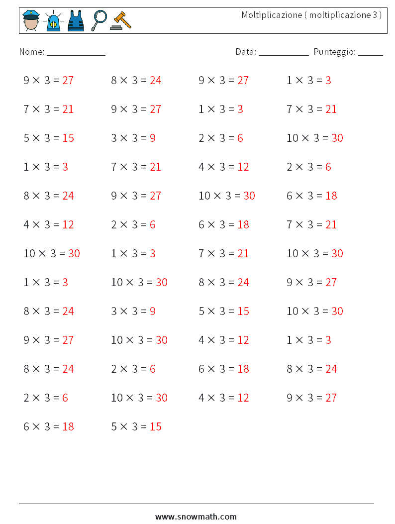 (50) Moltiplicazione ( moltiplicazione 3 ) Fogli di lavoro di matematica 5 Domanda, Risposta