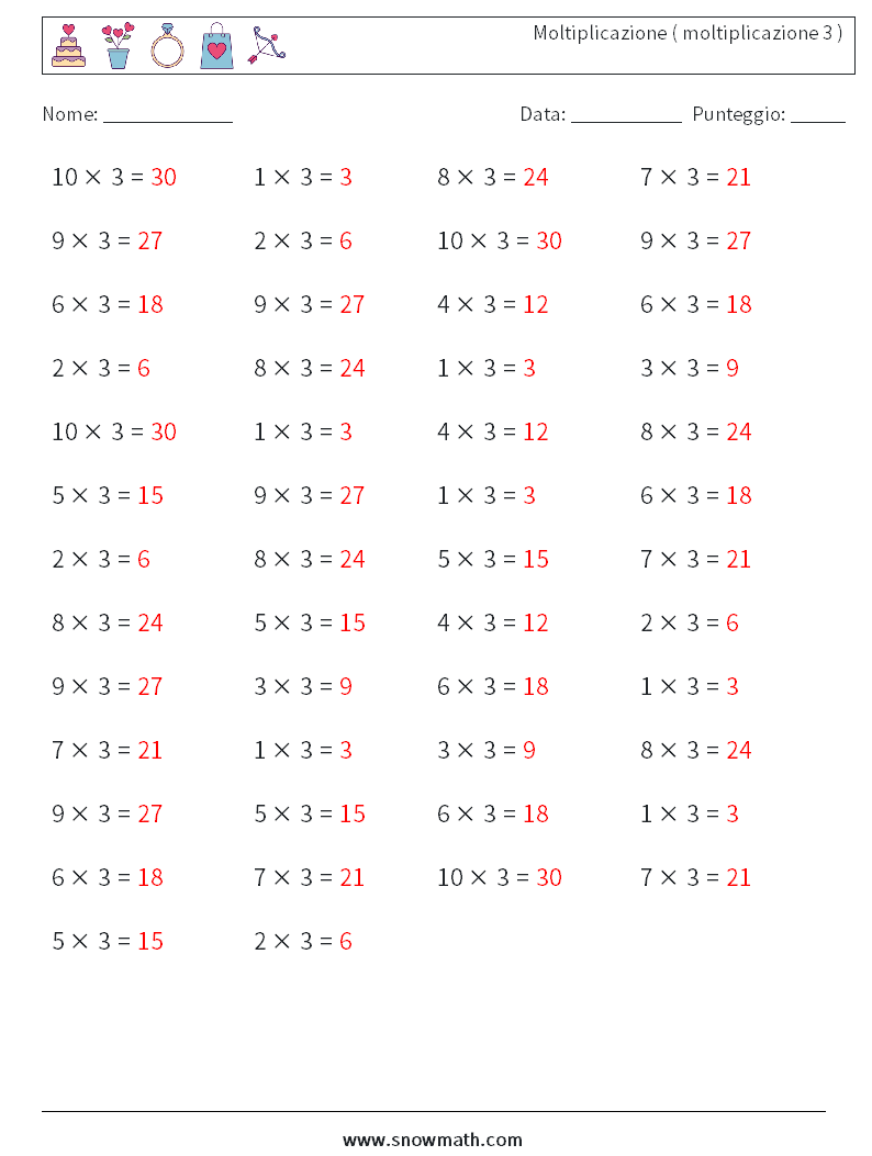 (50) Moltiplicazione ( moltiplicazione 3 ) Fogli di lavoro di matematica 7 Domanda, Risposta