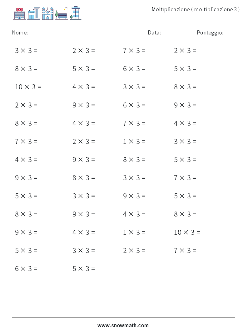 (50) Moltiplicazione ( moltiplicazione 3 ) Fogli di lavoro di matematica 9