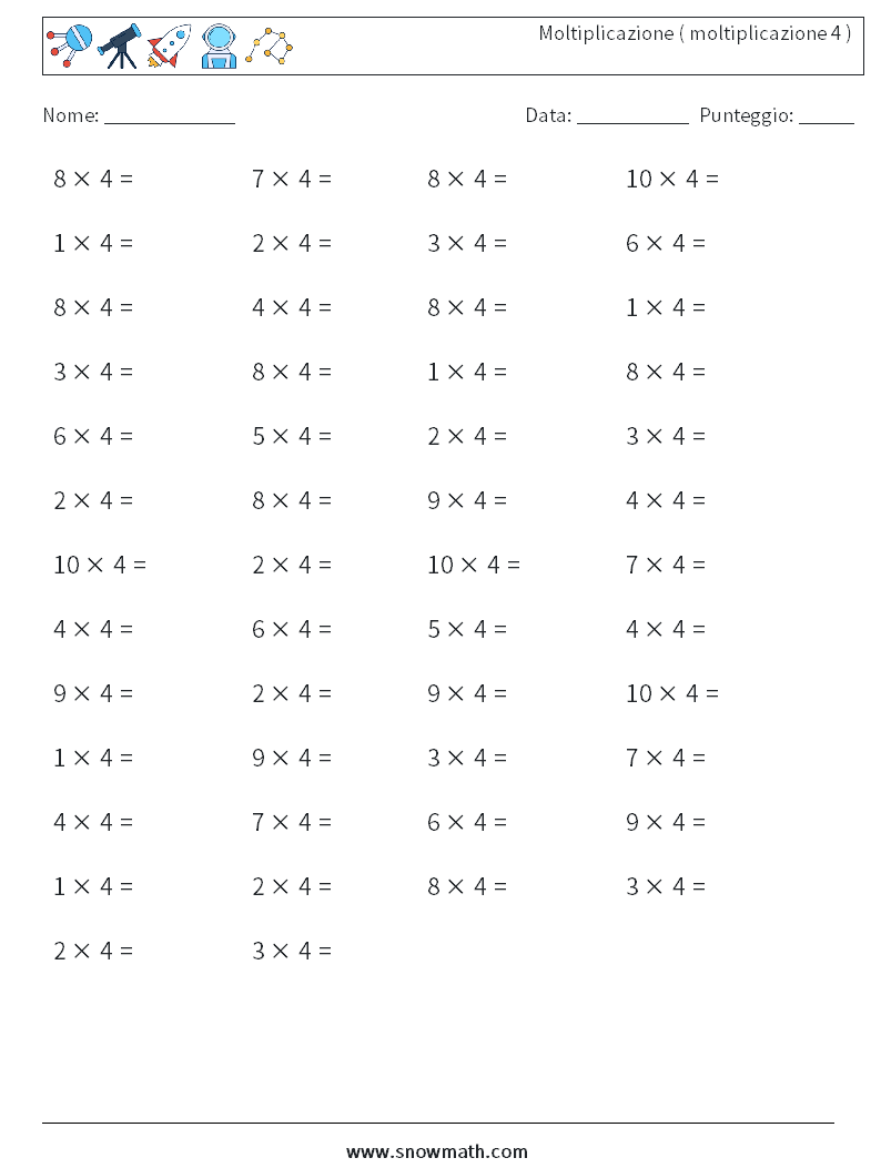 (50) Moltiplicazione ( moltiplicazione 4 ) Fogli di lavoro di matematica 1