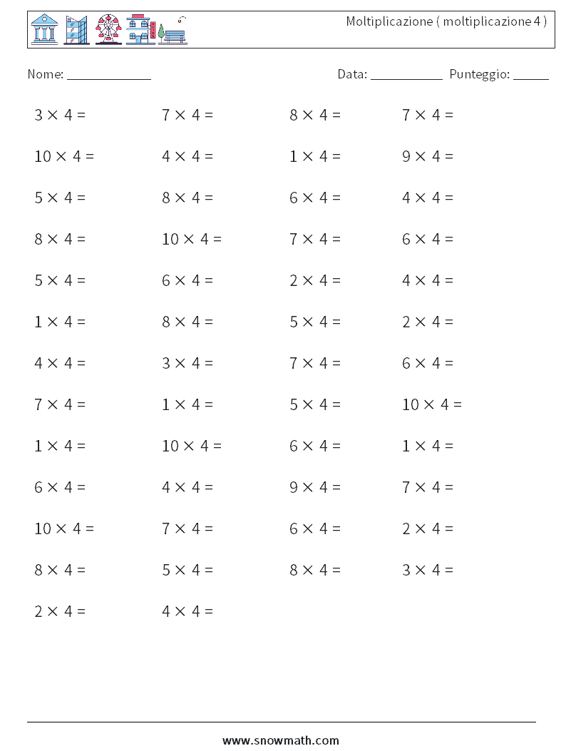 (50) Moltiplicazione ( moltiplicazione 4 ) Fogli di lavoro di matematica 2