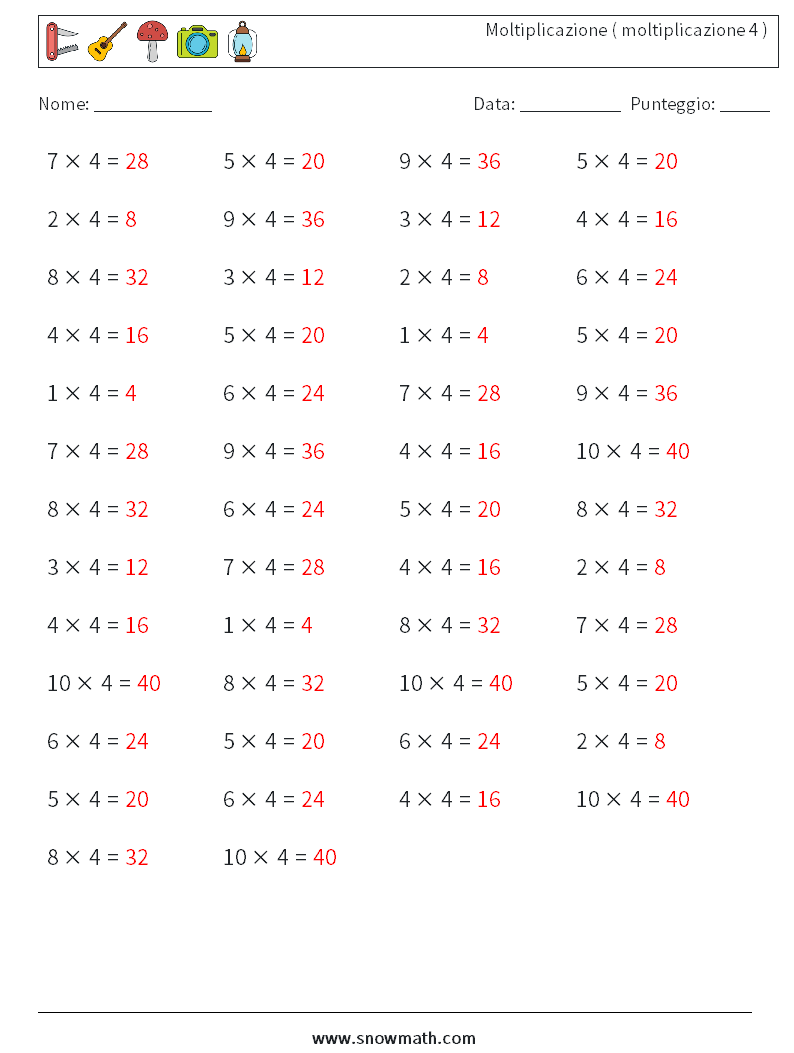 (50) Moltiplicazione ( moltiplicazione 4 ) Fogli di lavoro di matematica 3 Domanda, Risposta