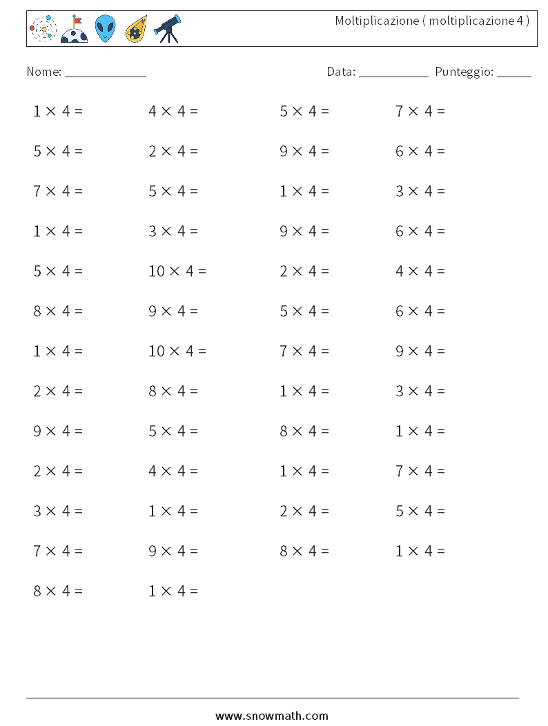 (50) Moltiplicazione ( moltiplicazione 4 ) Fogli di lavoro di matematica 5