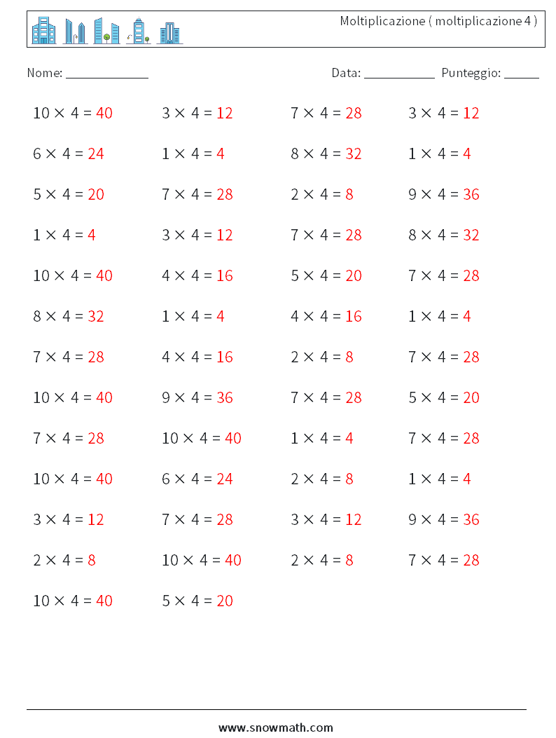 (50) Moltiplicazione ( moltiplicazione 4 ) Fogli di lavoro di matematica 6 Domanda, Risposta
