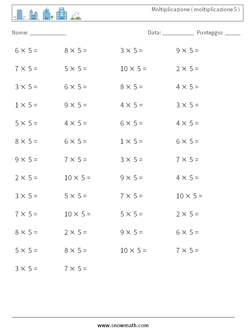 (50) Moltiplicazione ( moltiplicazione 5 ) Fogli di lavoro di matematica 8