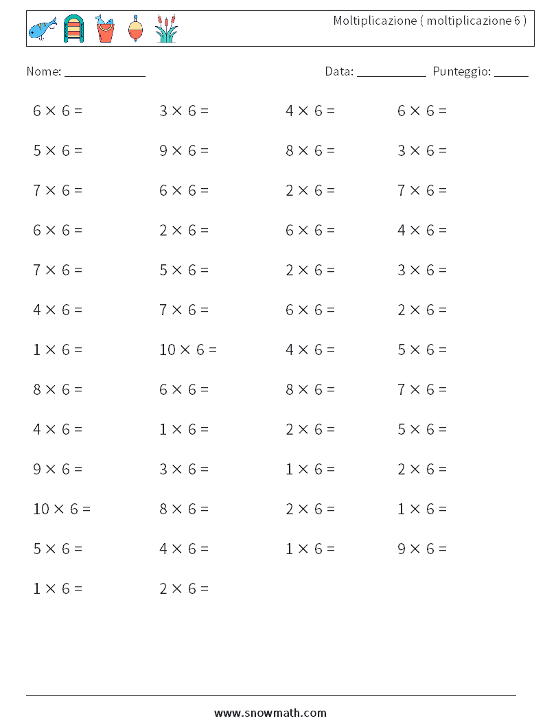 (50) Moltiplicazione ( moltiplicazione 6 ) Fogli di lavoro di matematica 1