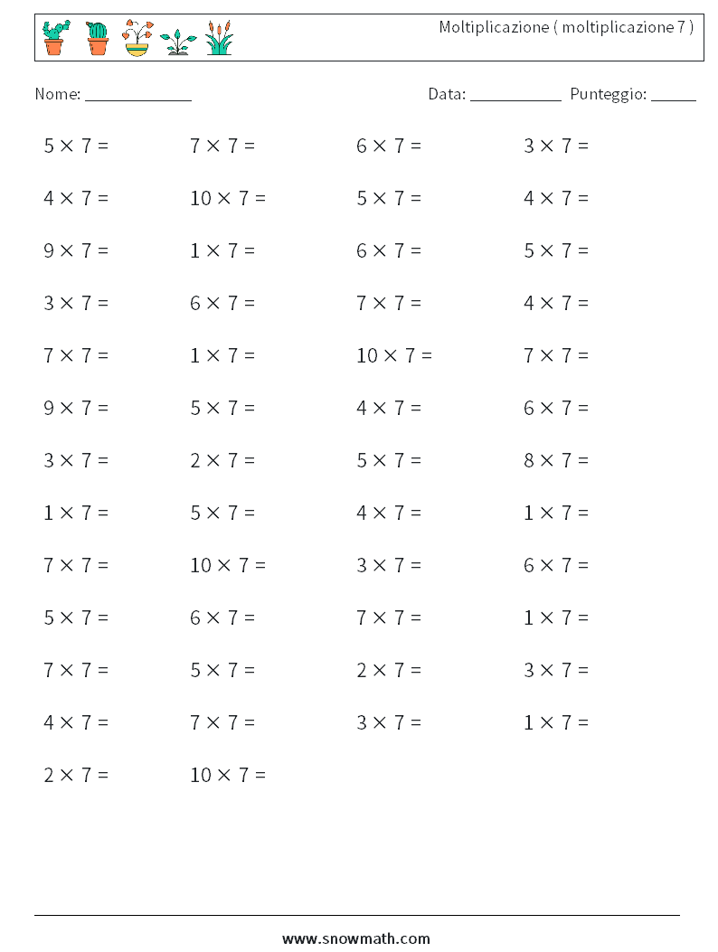 (50) Moltiplicazione ( moltiplicazione 7 ) Fogli di lavoro di matematica 4