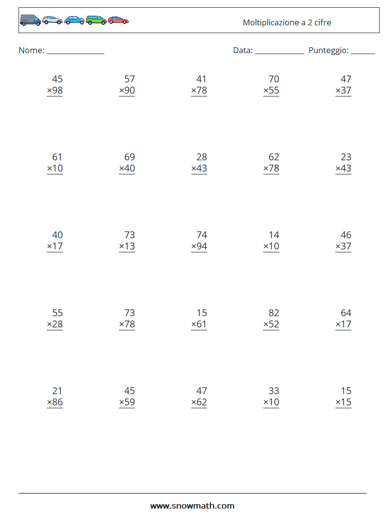 (25) Moltiplicazione a 2 cifre Fogli di lavoro di matematica 18