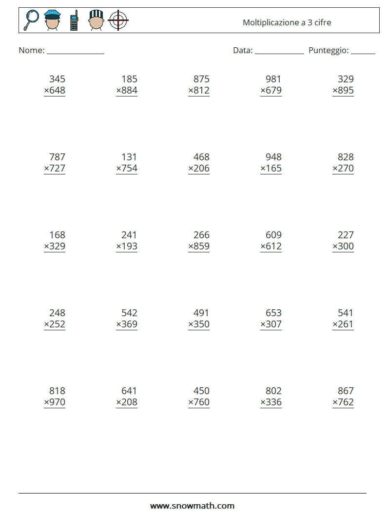 (25) Moltiplicazione a 3 cifre Fogli di lavoro di matematica 14