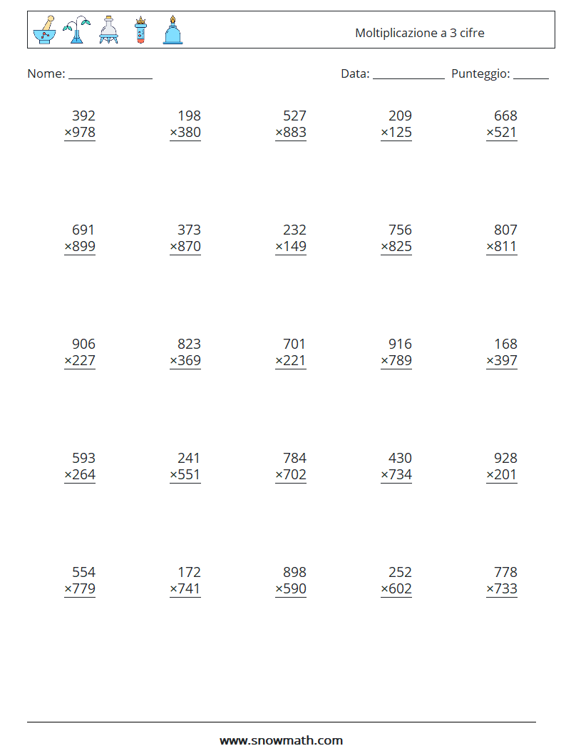 (25) Moltiplicazione a 3 cifre Fogli di lavoro di matematica 15