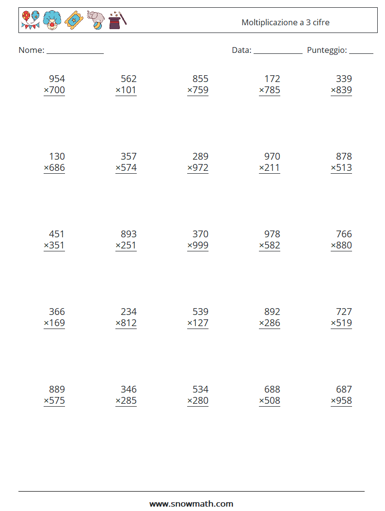 (25) Moltiplicazione a 3 cifre Fogli di lavoro di matematica 17