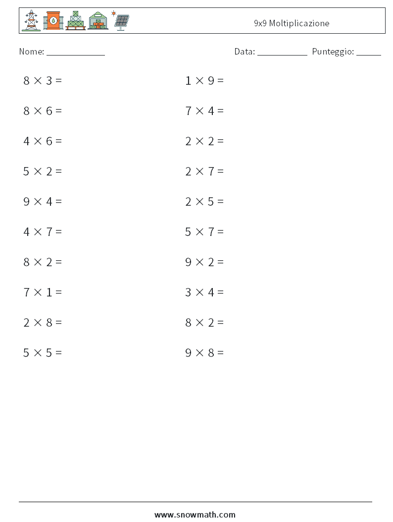 (20) 9x9 Moltiplicazione Fogli di lavoro di matematica 3