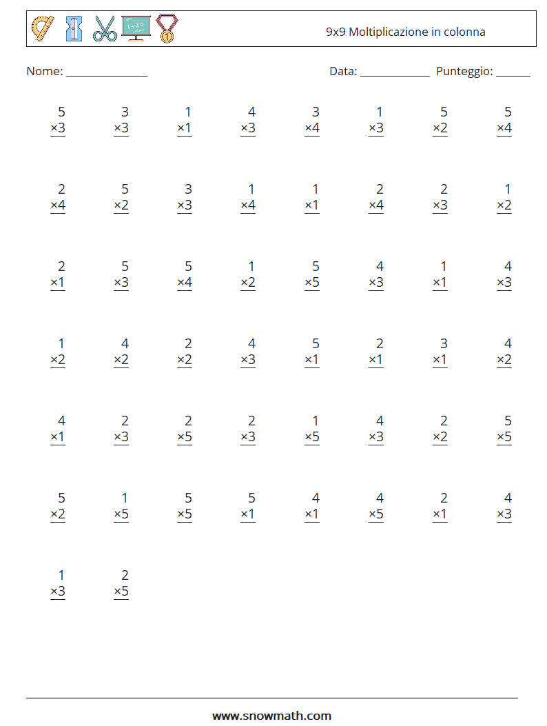 (50) 9x9 Moltiplicazione in colonna