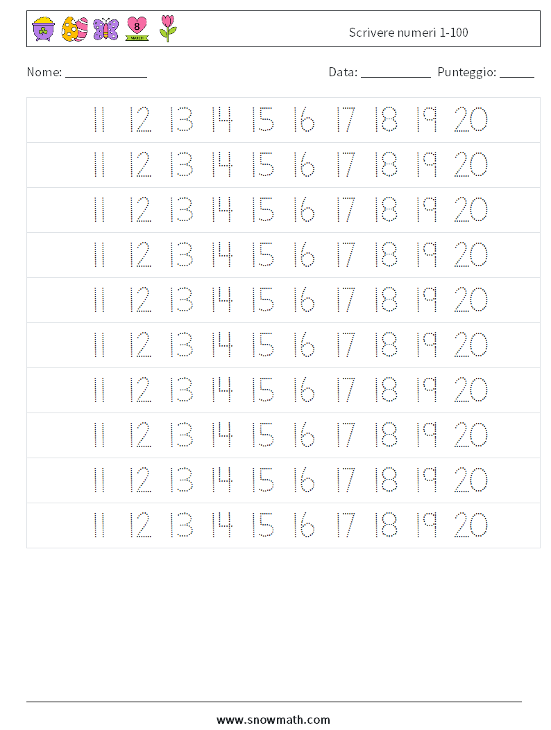 Scrivere numeri 1-100 Fogli di lavoro di matematica 23