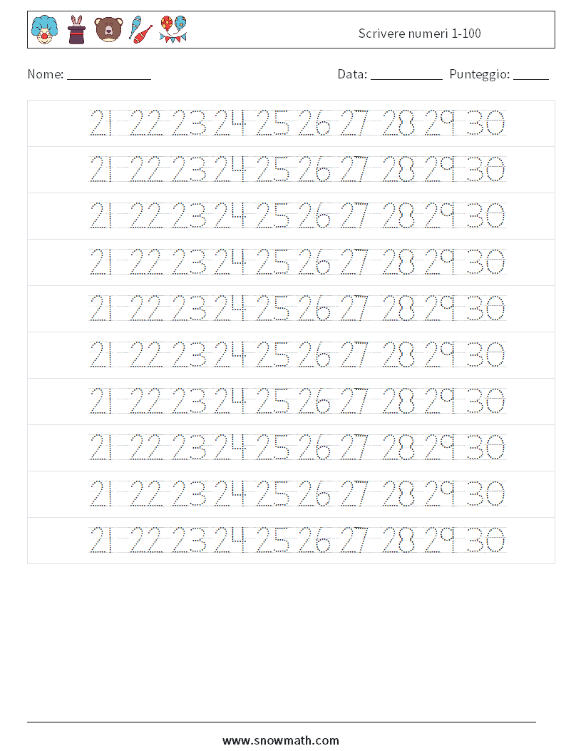 Scrivere numeri 1-100 Fogli di lavoro di matematica 26