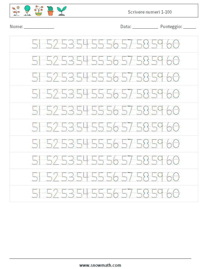 Scrivere numeri 1-100 Fogli di lavoro di matematica 32