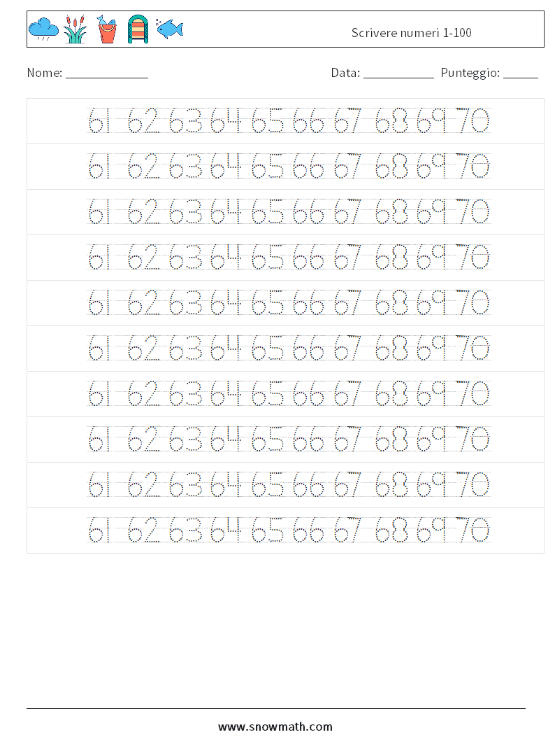 Scrivere numeri 1-100 Fogli di lavoro di matematica 34