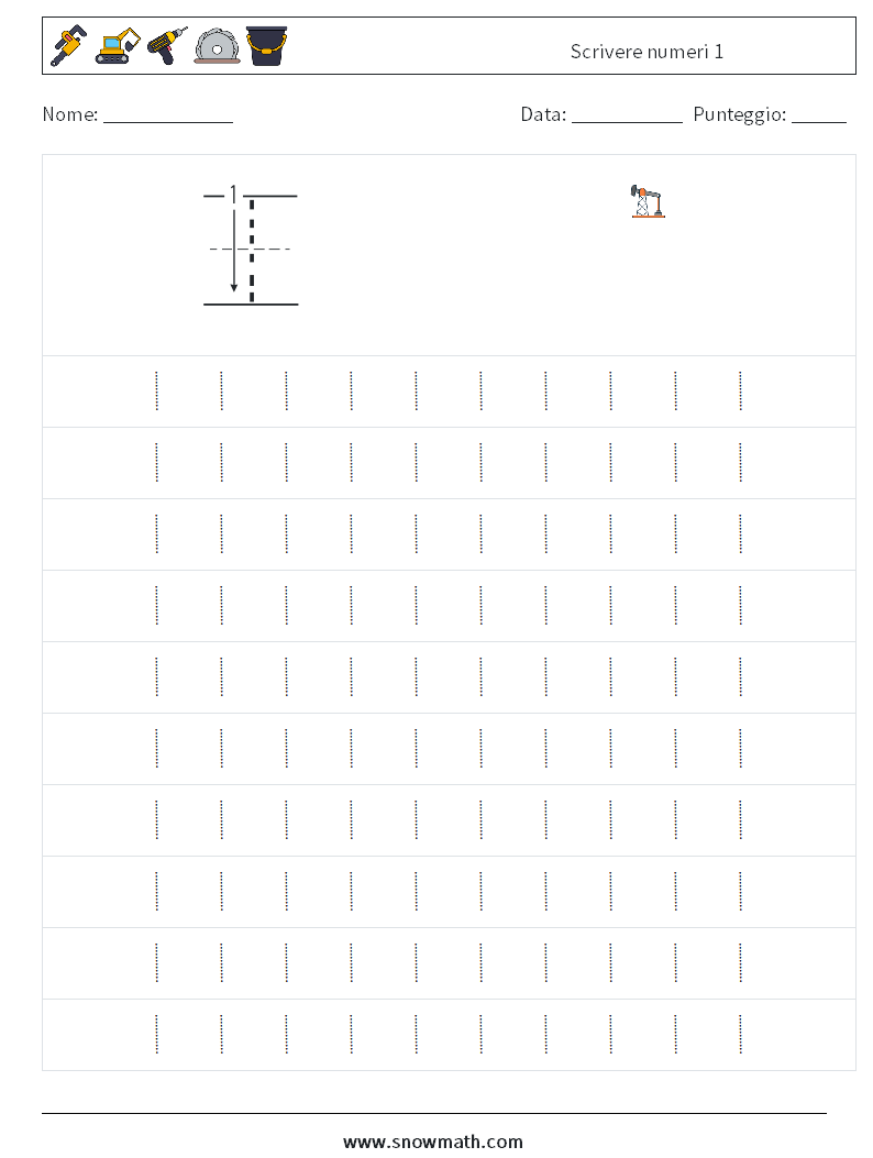 Scrivere numeri 1 Fogli di lavoro di matematica 1