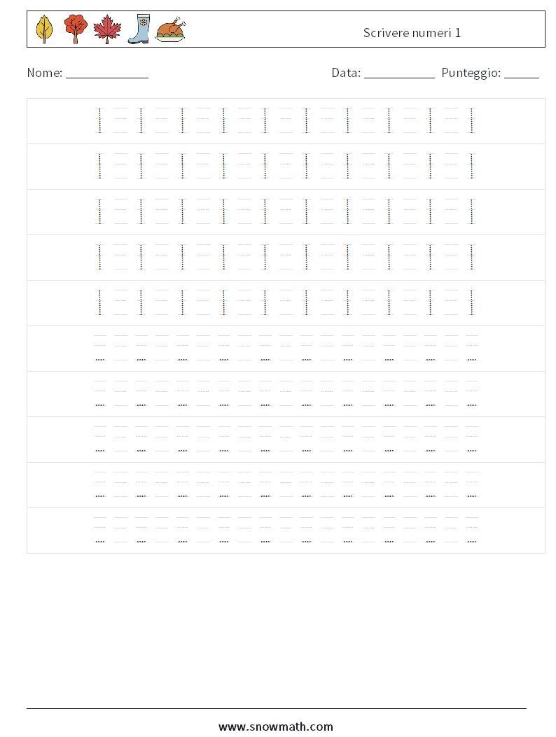 Scrivere numeri 1 Fogli di lavoro di matematica 16